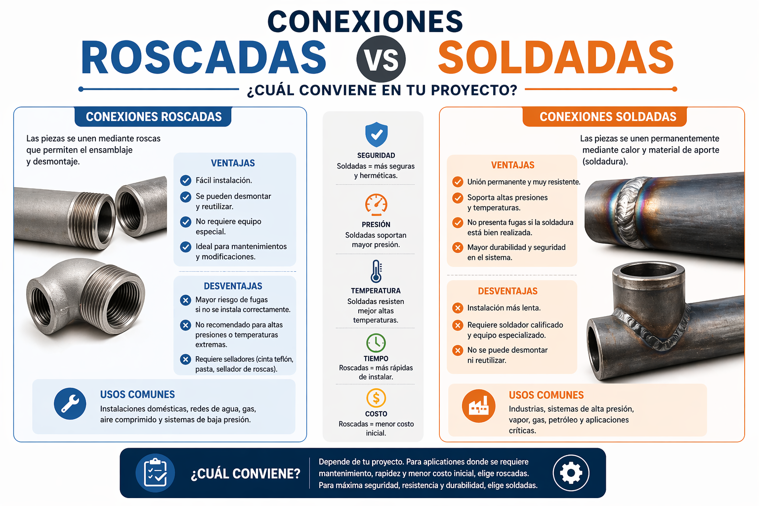 Conexiones roscadas vs soldadas